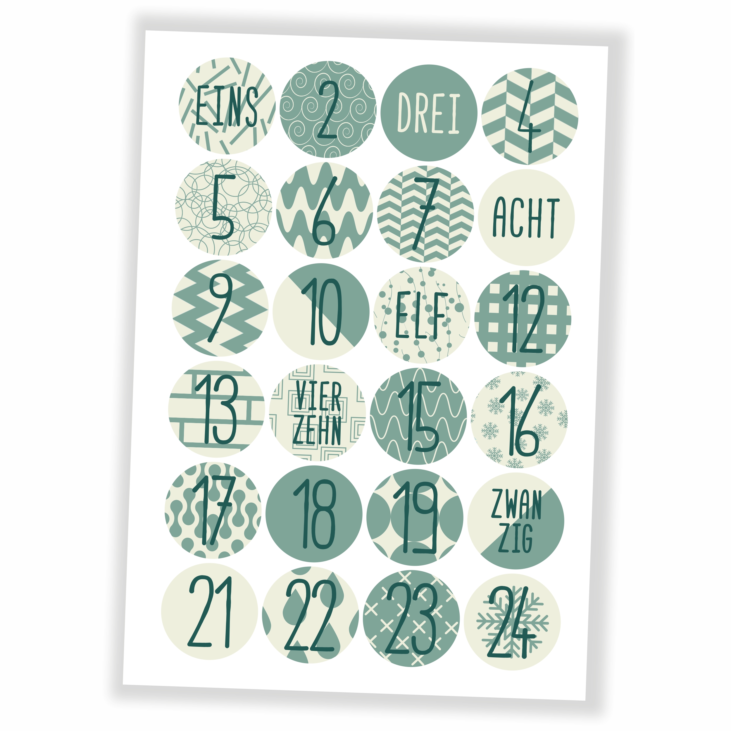 Adventskalender grün/beige - Aufkleber & Tüten zum selbst Befüllen