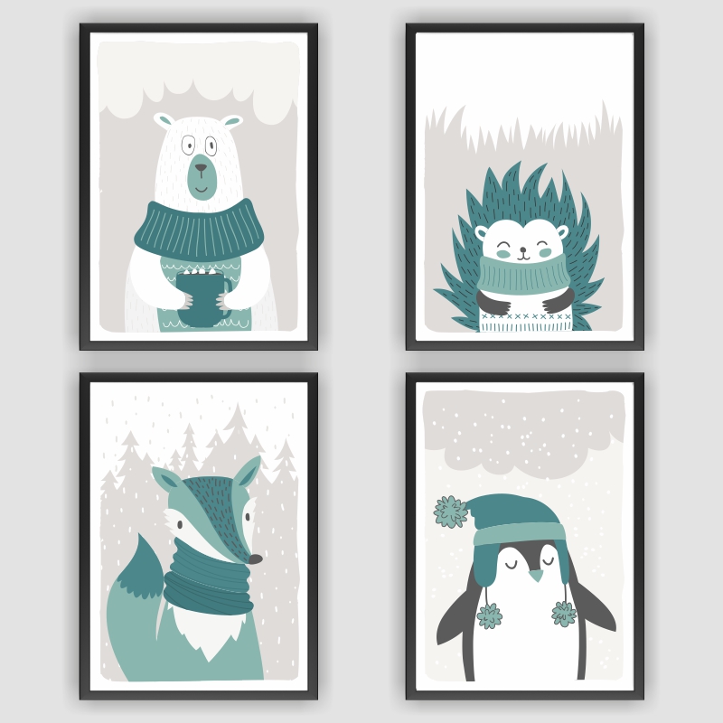 Poster 4er Set - Tiere - Animals
