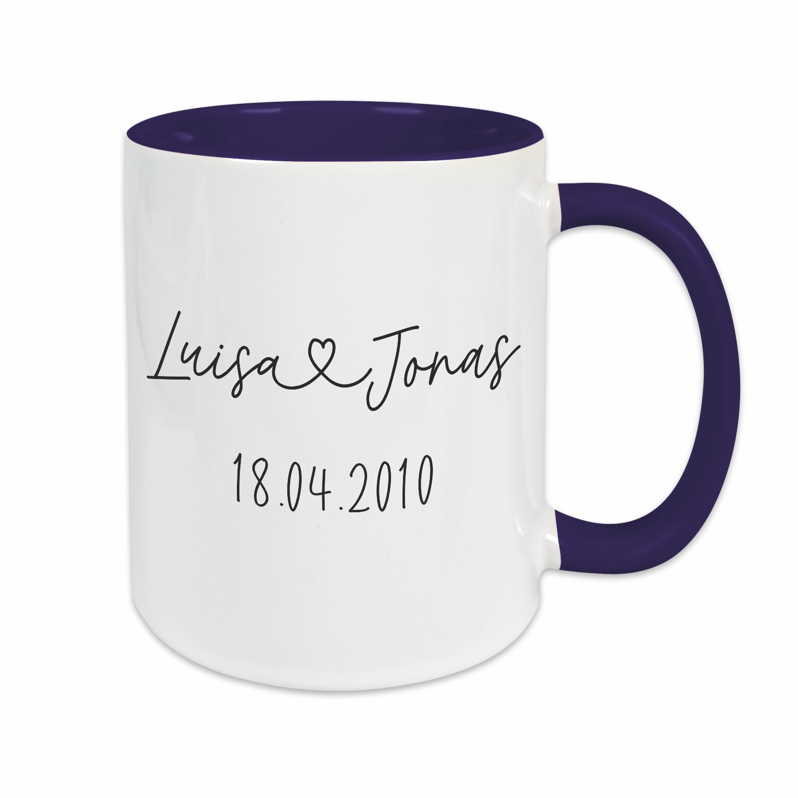 Tasse - Partner Namen, Datum & Herz dunkelblau