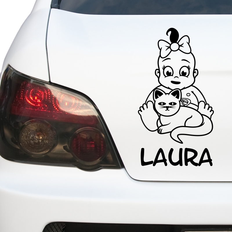 Kfz-Aufkleber - Baby mit Katze (Mädchen)
