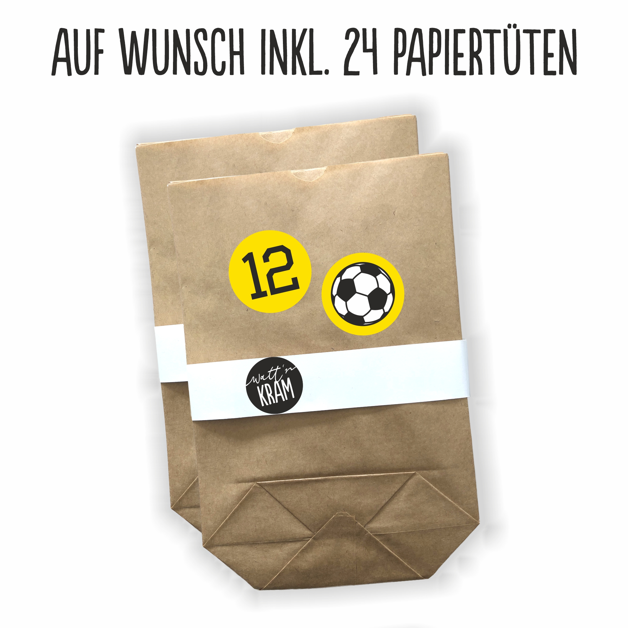 Adventskalender Aufkleber Fußball gelb / schwarz - 48 Sticker mit 24 Tüten zum selbst Befüllen