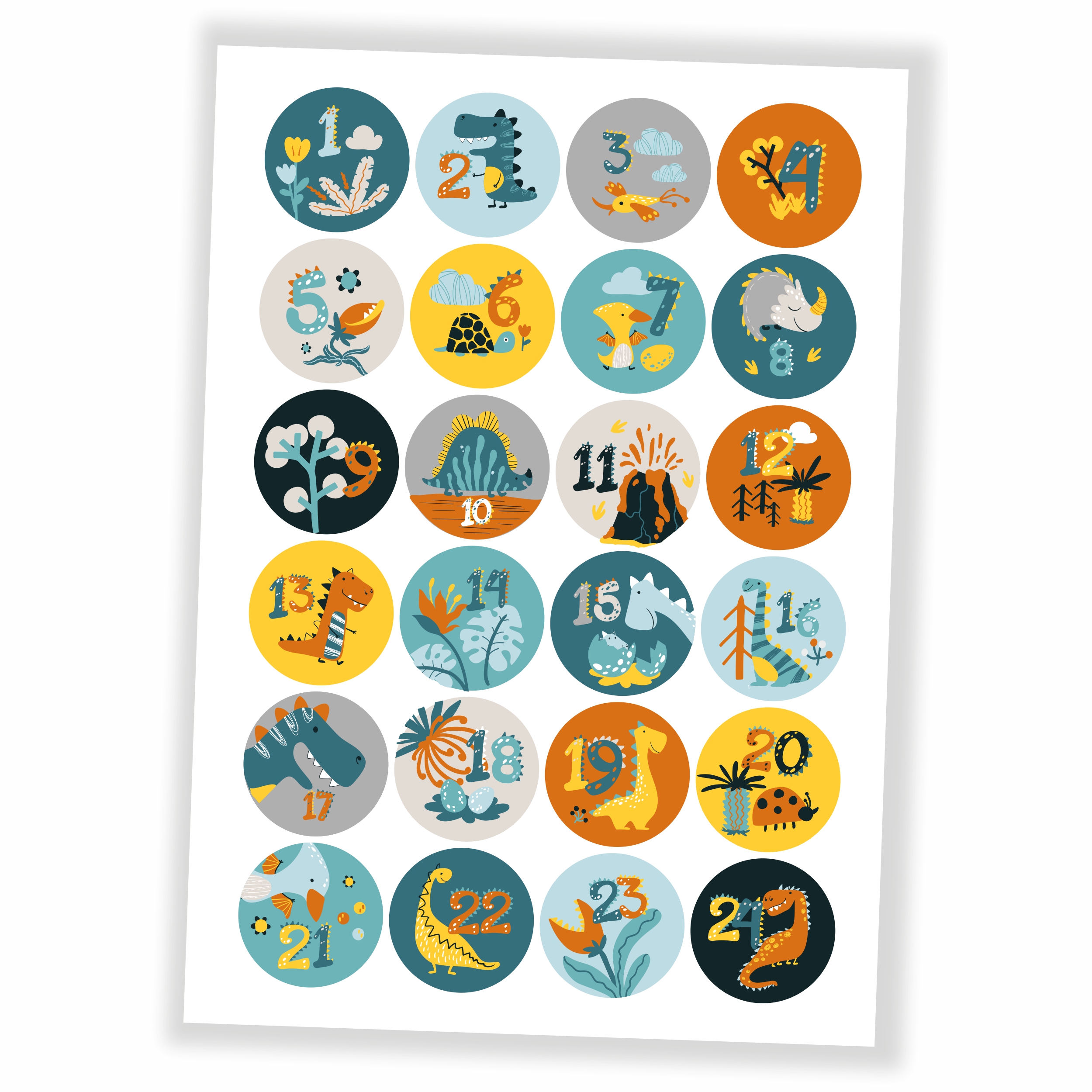 Adventskalender Dinosaurier - Aufkleber & Tüten zum selbst Befüllen