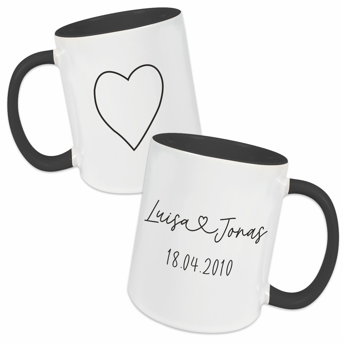 Tasse - Partner Namen, Datum & Herz schwarz