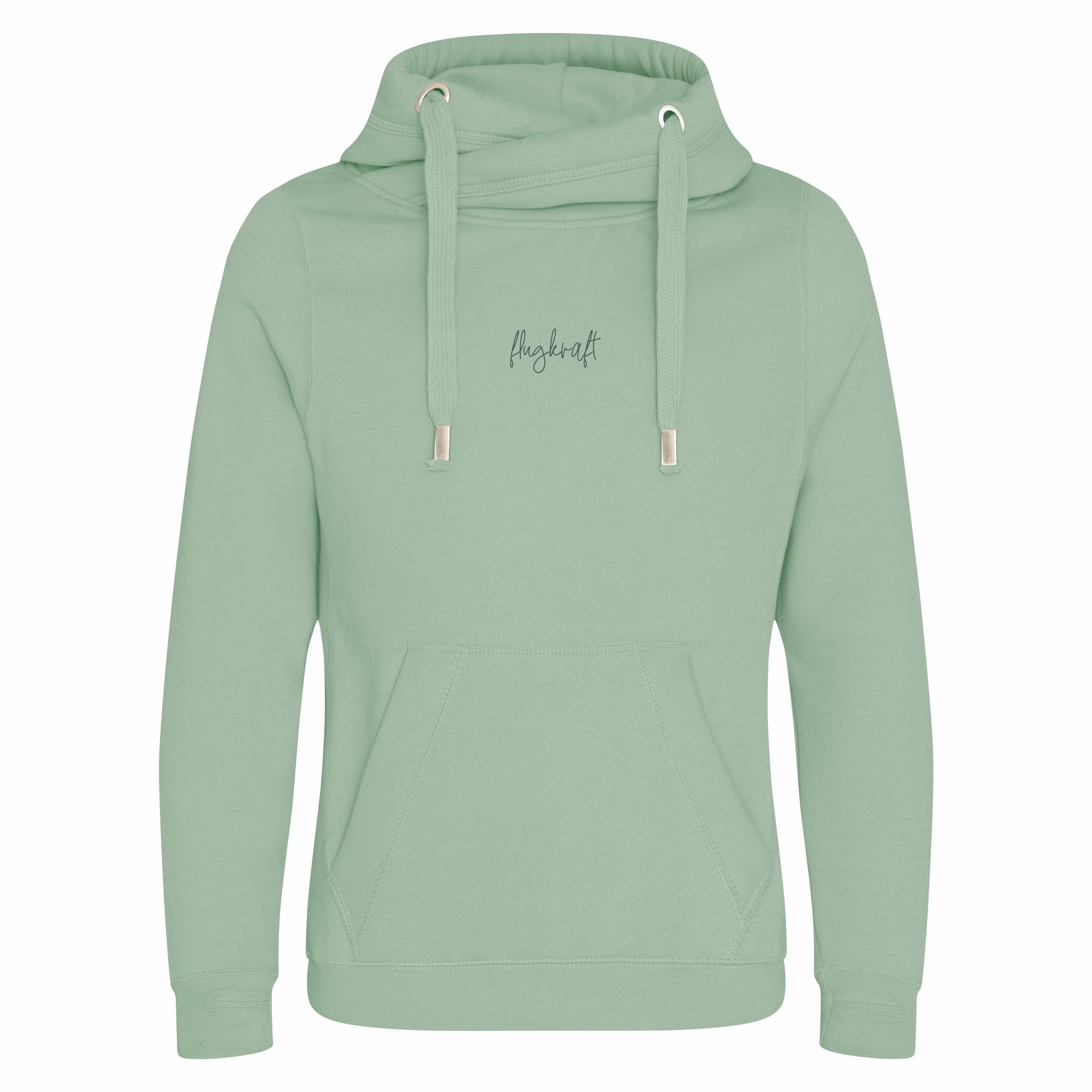 Unisex Cross Neck Hoodie - Flugkraft Schriftzug dusty green XS