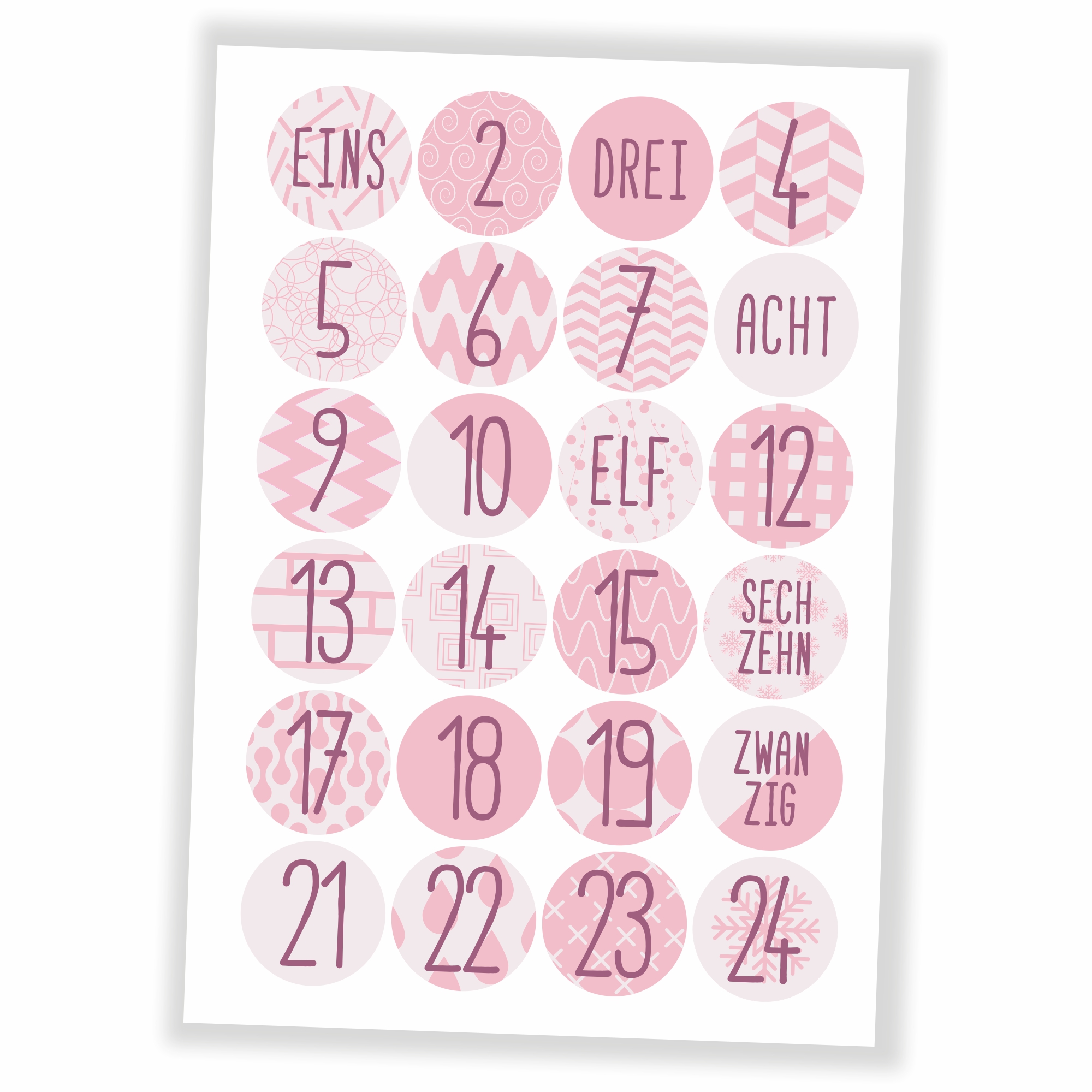 Adventskalender rosa/violett - Aufkleber & Tüten zum selbst Befüllen