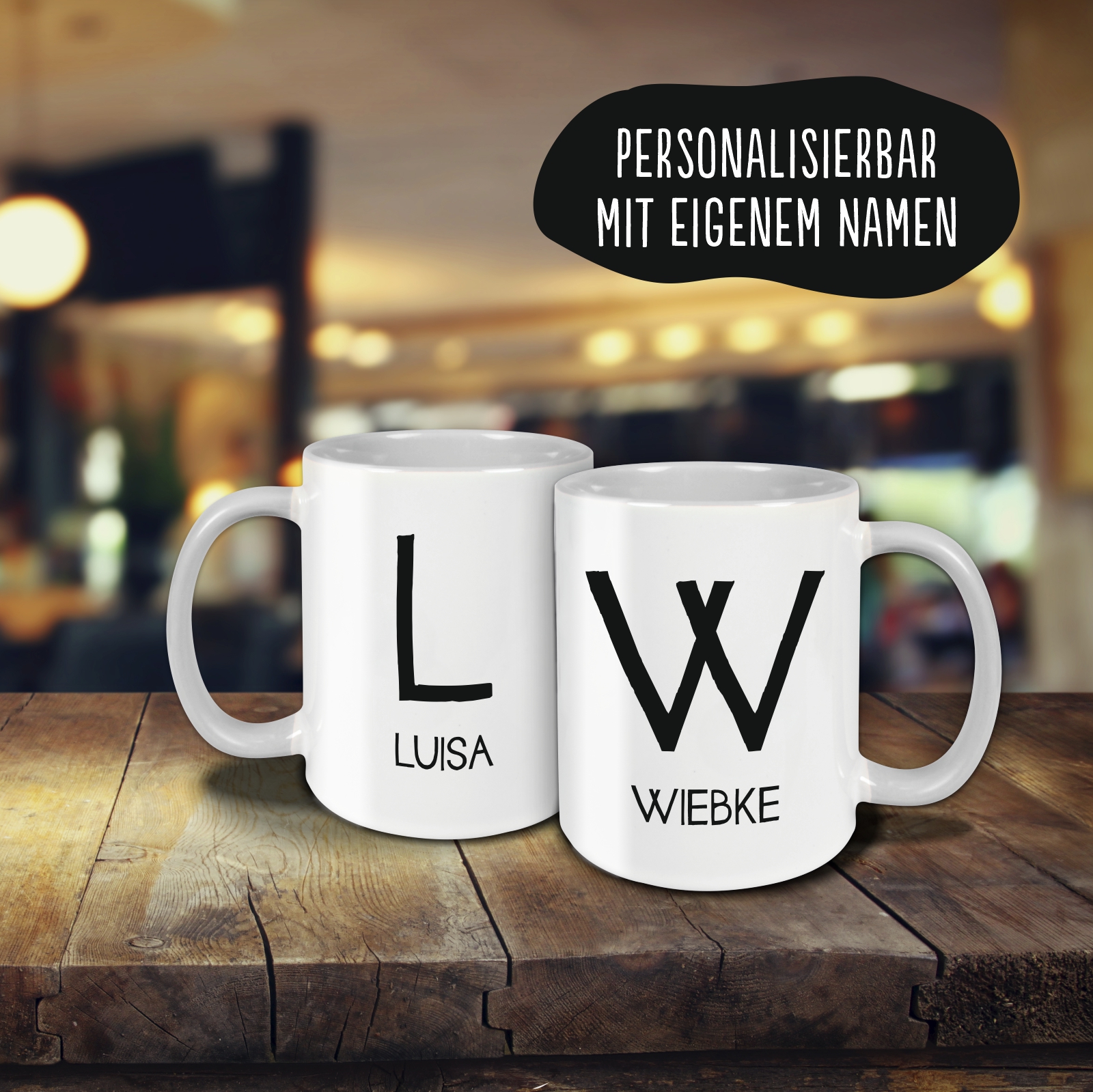 Tasse - Buchstabe & Name grau
