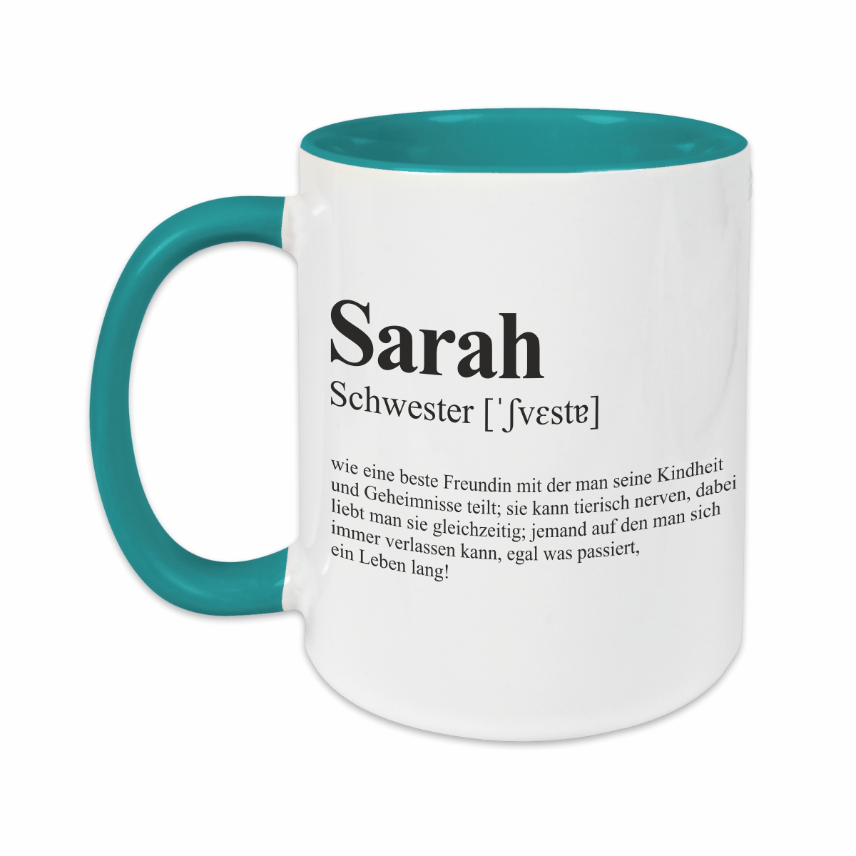 Tasse - Definition Schwester türkis personalisiert