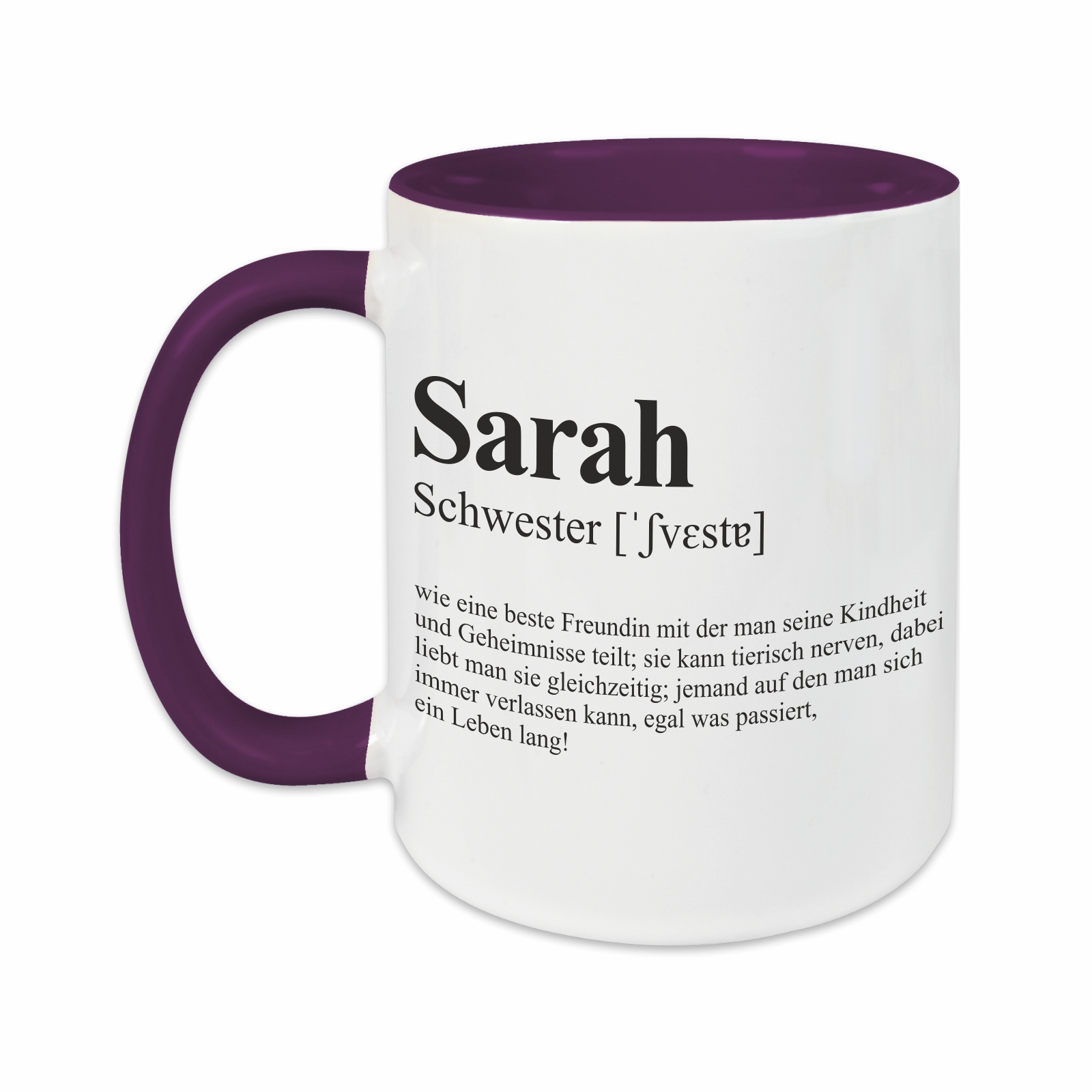Tasse - Definition Schwester lila personalisiert