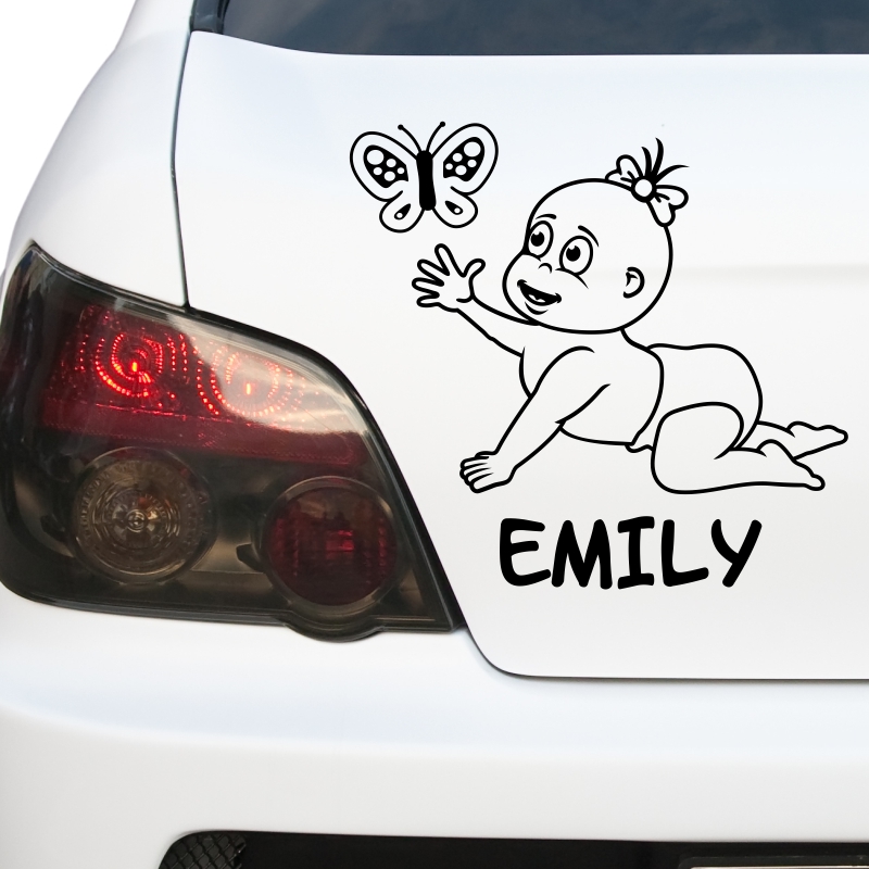 Kfz-Aufkleber - Baby mit Schmetterling (Mädchen)
