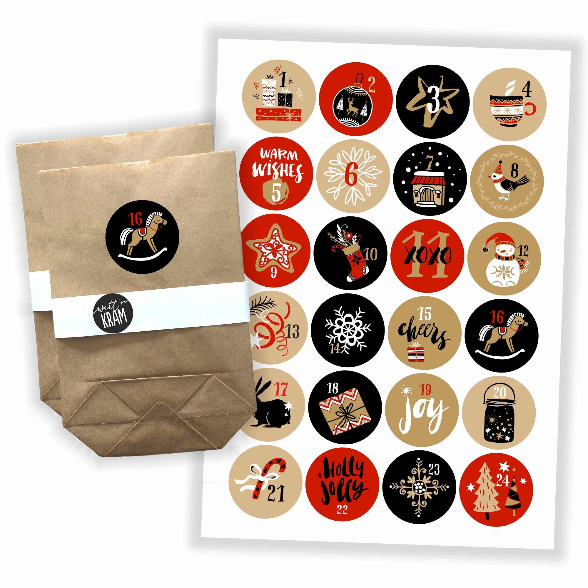 Adventskalender Motive (2) - Aufkleber & Tüten zum selbst Befüllen