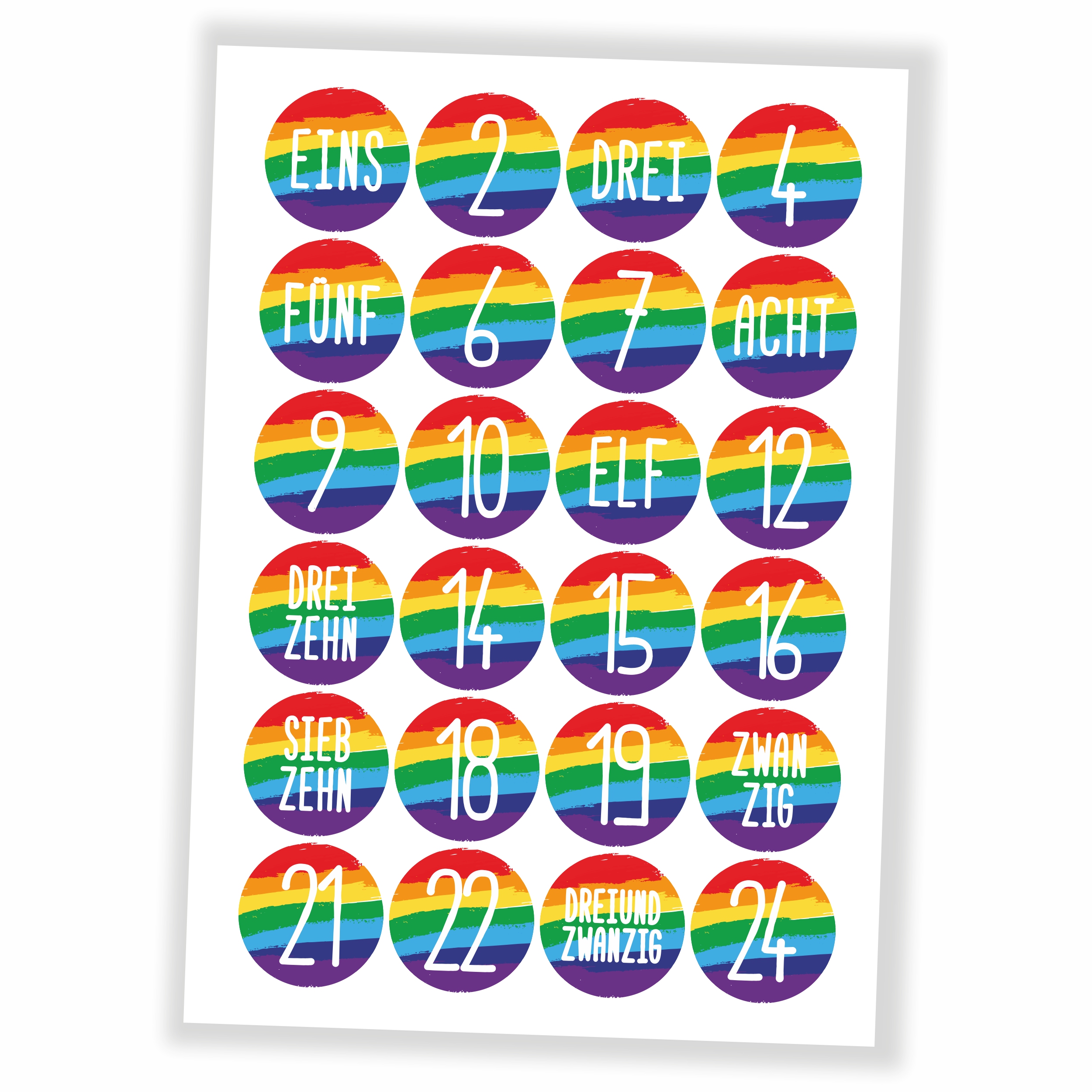 Adventskalender Regenbogen - Aufkleber & Tüten zum selbst Befüllen