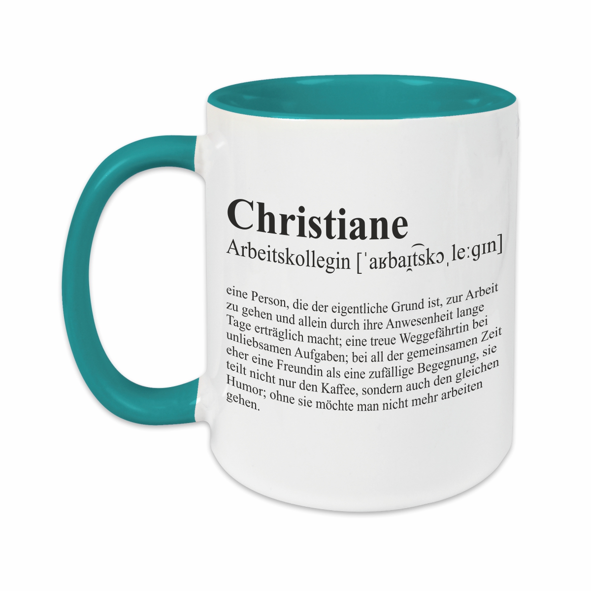Tasse - Definition Arbeitskollegin türkis personalisiert