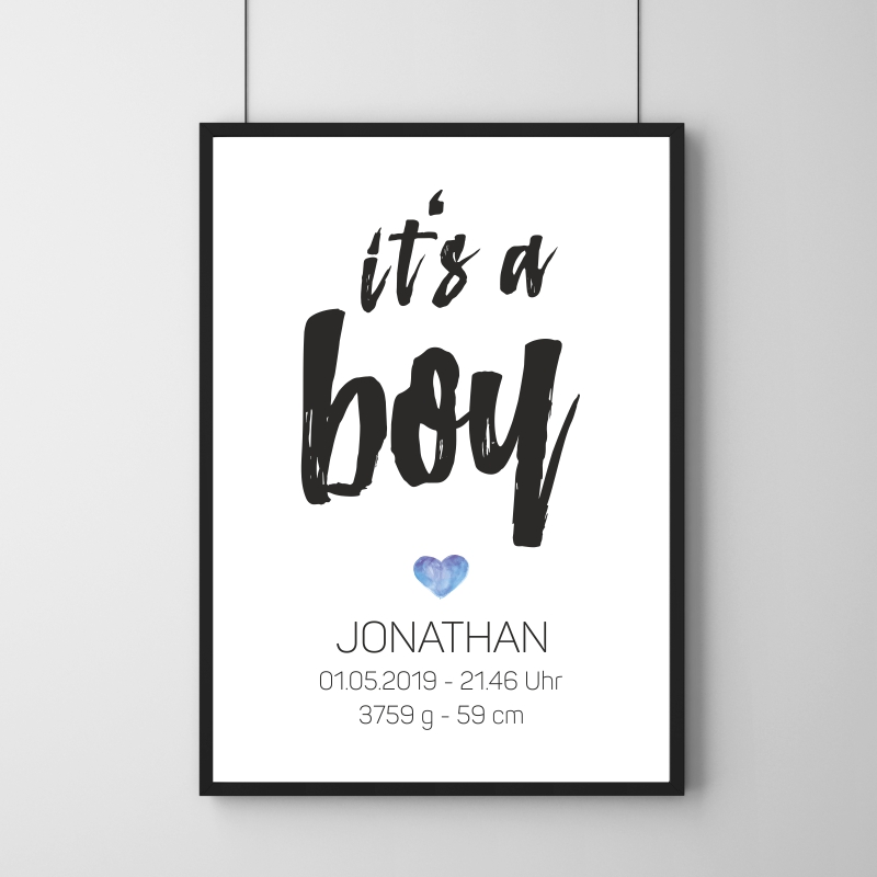Poster - It's a Boy - Personalisierbar