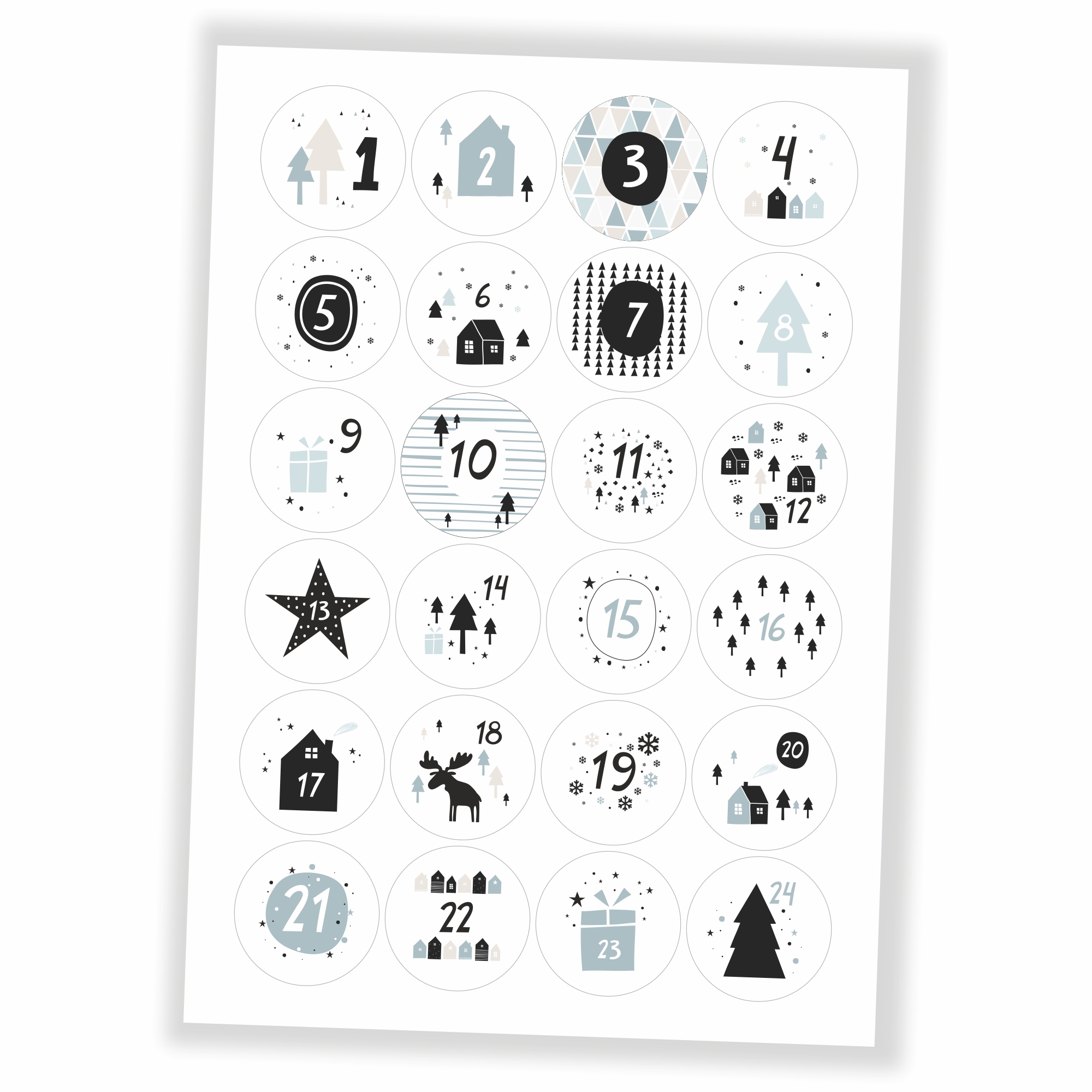 Adventskalender schwarz/weiß - Aufkleber & Tüten zum selbst Befüllen