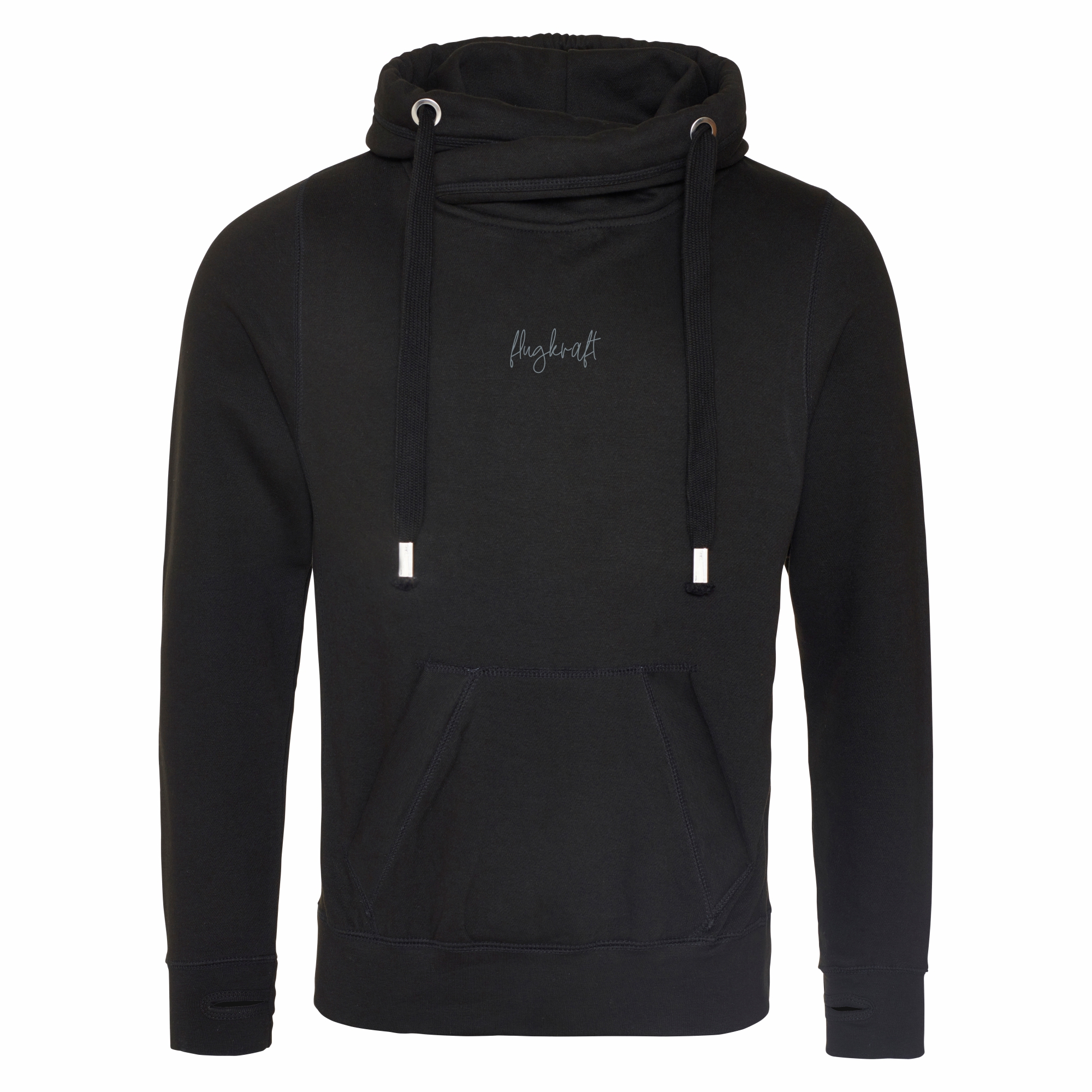 Unisex Cross Neck Hoodie - Flugkraft Schriftzug schwarz S