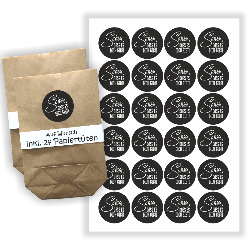 Aufkleber - Schön, dass es dich gibt Sticker + 24 Tüten