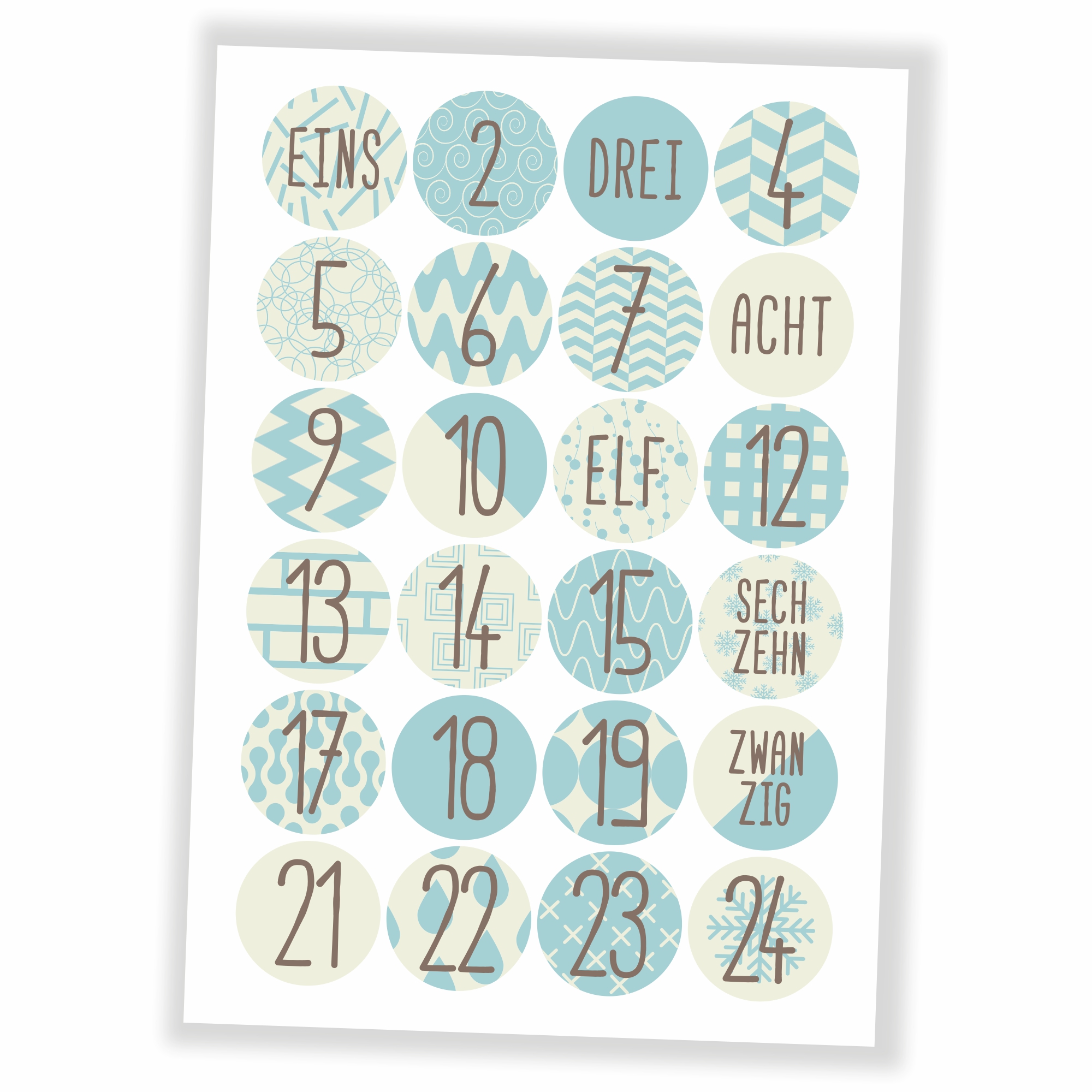 Adventskalender hellblau/braun - Aufkleber & Tüten zum selbst Befüllen