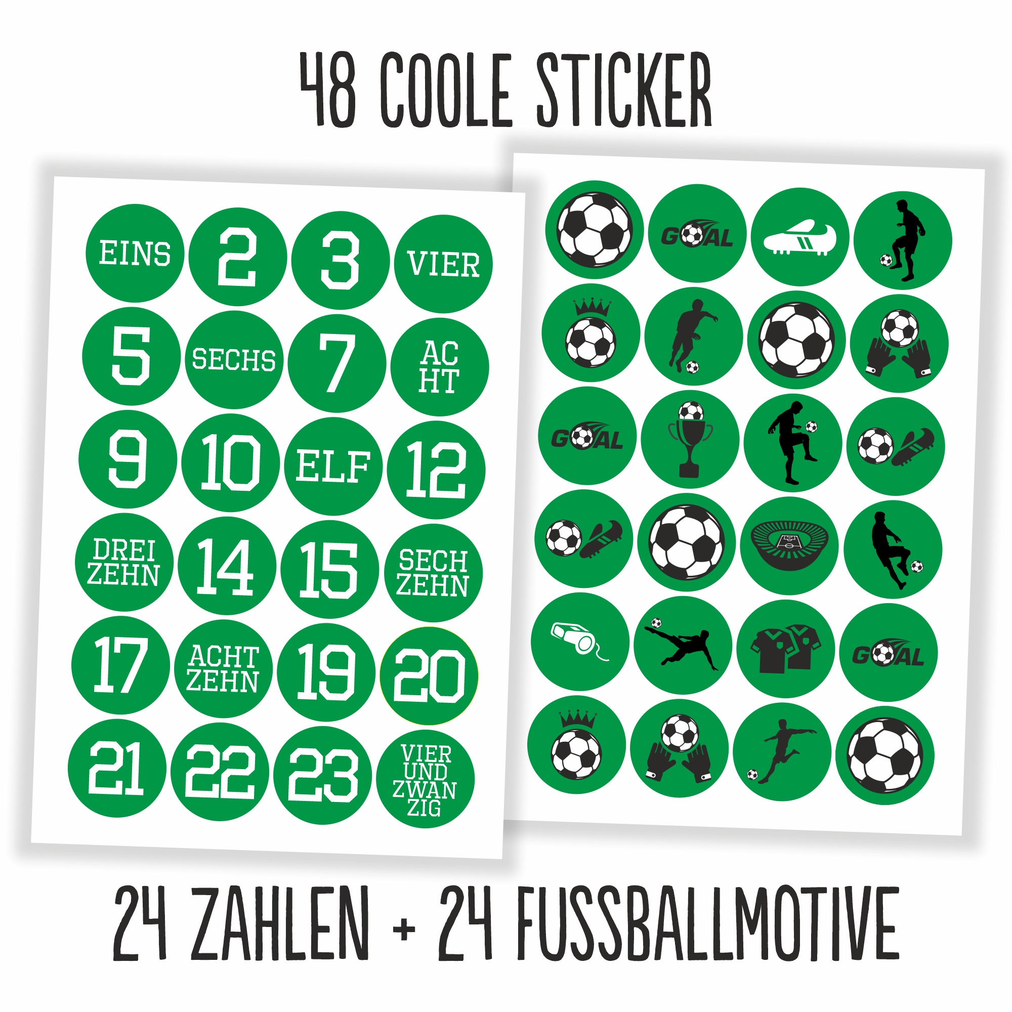 Adventskalender Aufkleber Fußball grün/weiss - 48 Sticker (ohne Tüten)