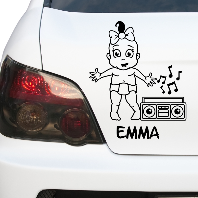 Kfz-Aufkleber - Baby mit Radio (Mädchen)