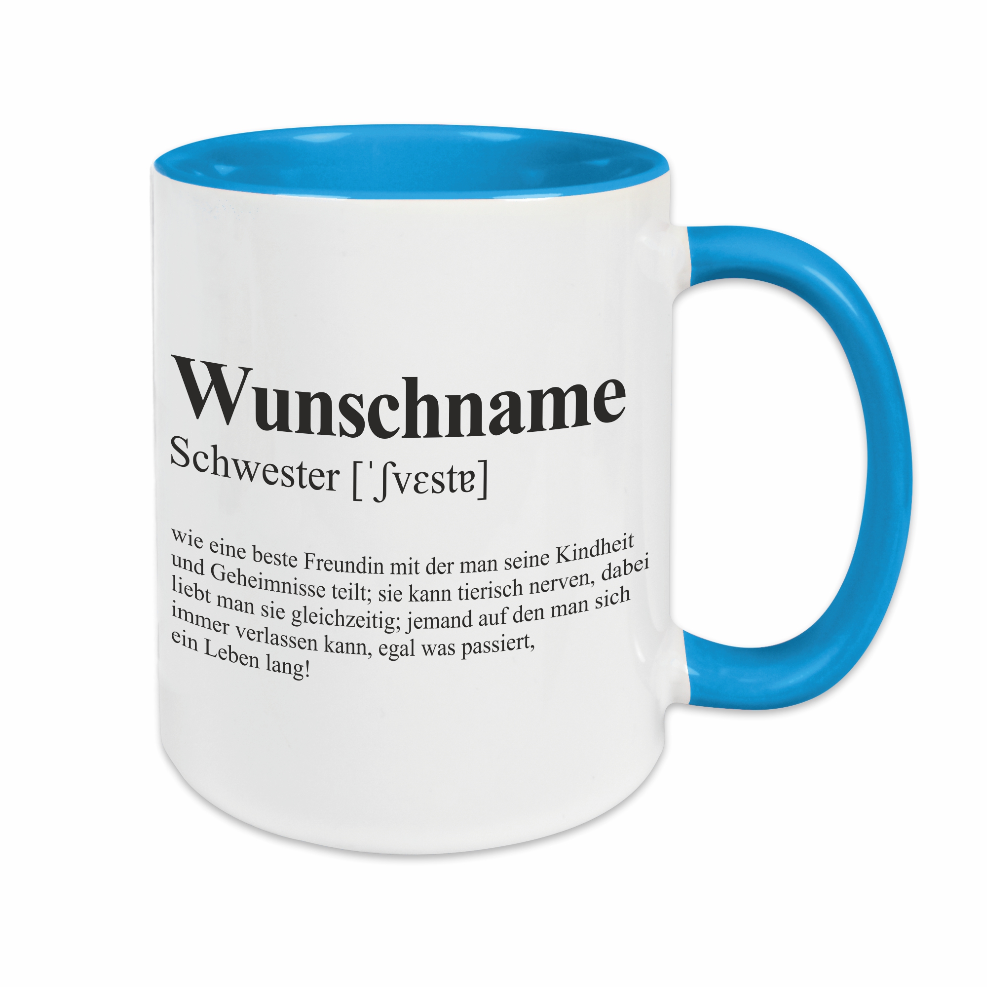 Tasse - Definition Schwester hellblau personalisiert