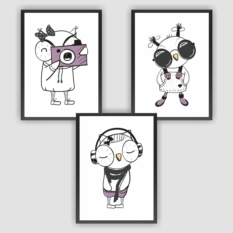 Poster 3er Set - Eulen